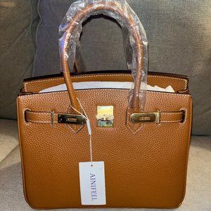Ainifeel Leather Handbag, Camel Color